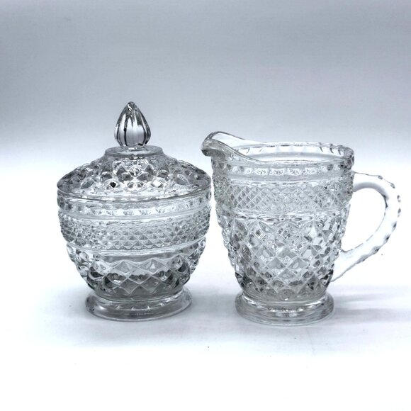 Anchor Hocking Wexford Glass Creamer And Covered Sugar Set - Picture 2 of 5